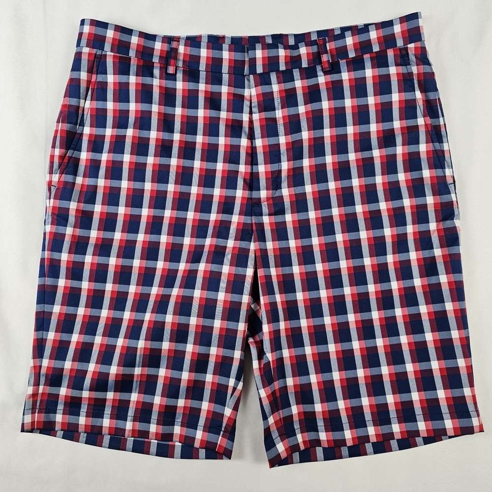 Walter Hagan Shorts Men's Size 36 Red Blue Plaid Flat Front - Picture 1 of 5